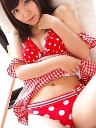 Ayana Tanigaki shows pussy and ass in red panty under dress