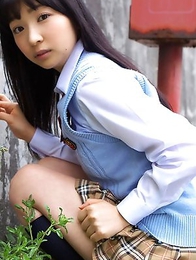 Kotone Moriyama in uniform bends and shows ass on street